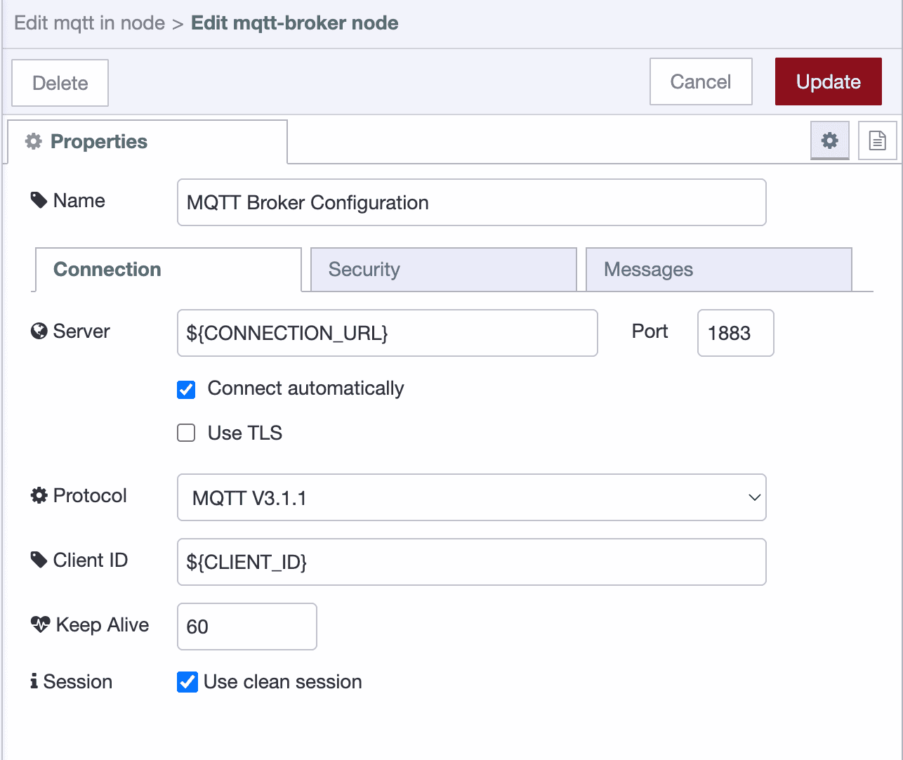 Configuring an MQTT broker in Node-RED